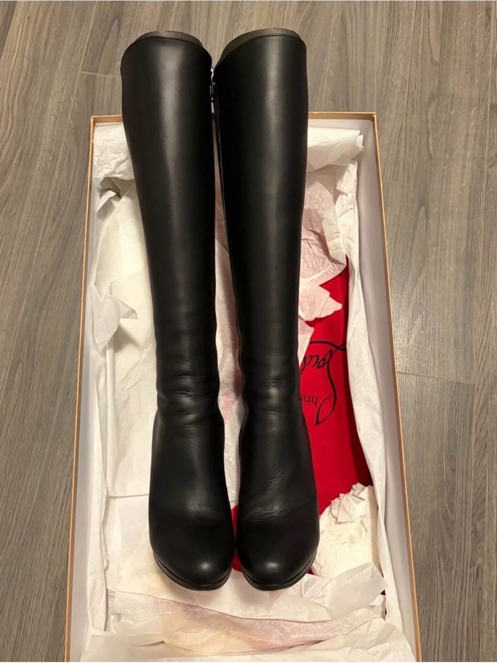 Christian Louboutin Black Leather Boots with Red Sole - Picture 3 of 7
